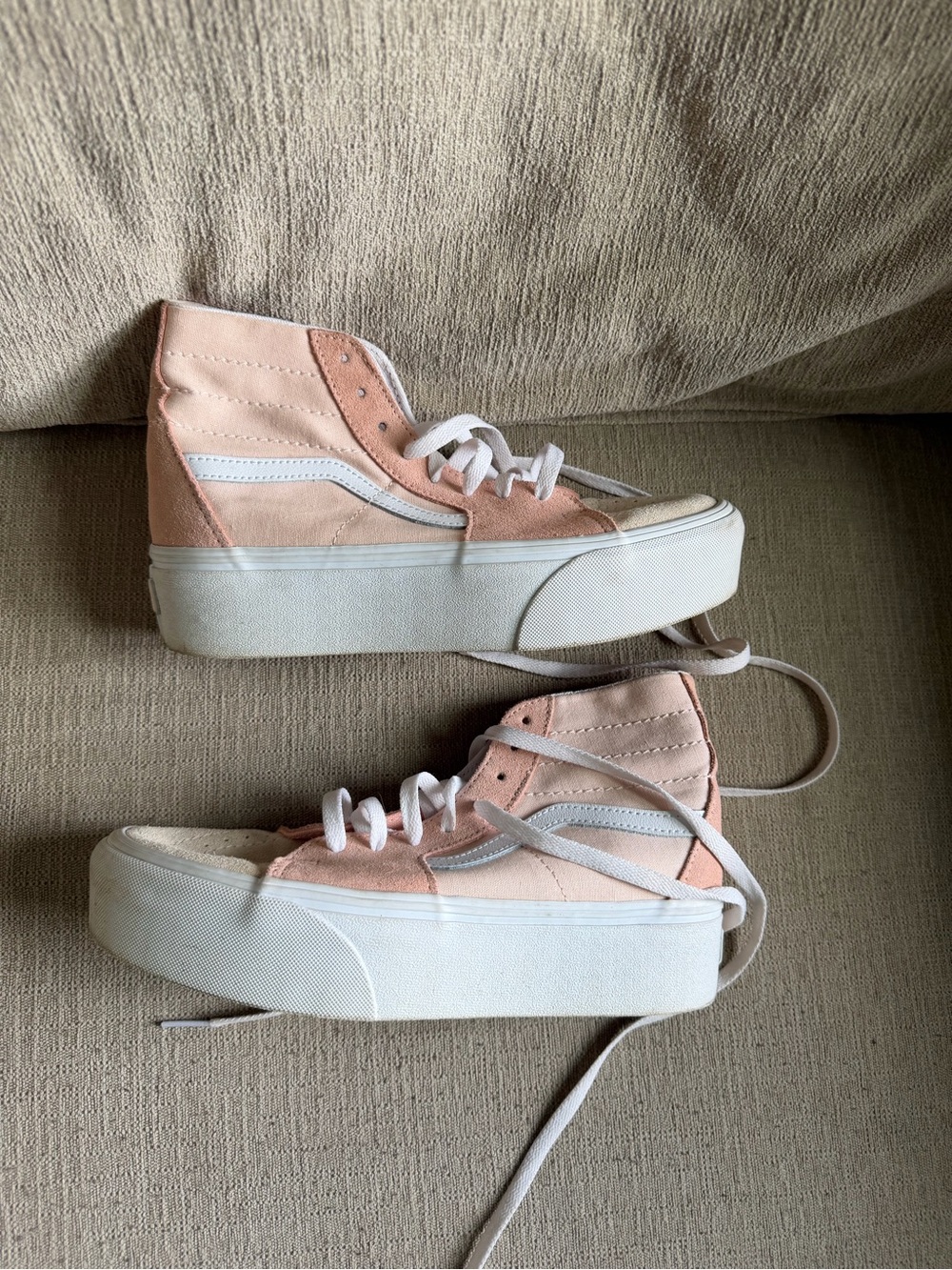 Vans Pink Platform Sk8-Hi Sneakers with White Stripe